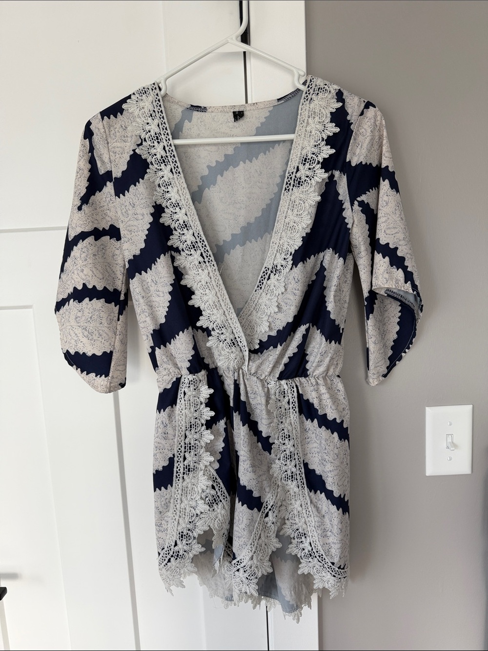 Navy and Cream Lace-Trim Romper